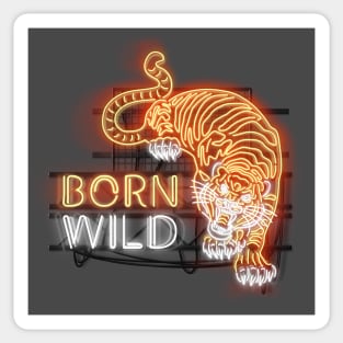 Born Wild - Glowing Neon Sign with Tiger and Text Sticker